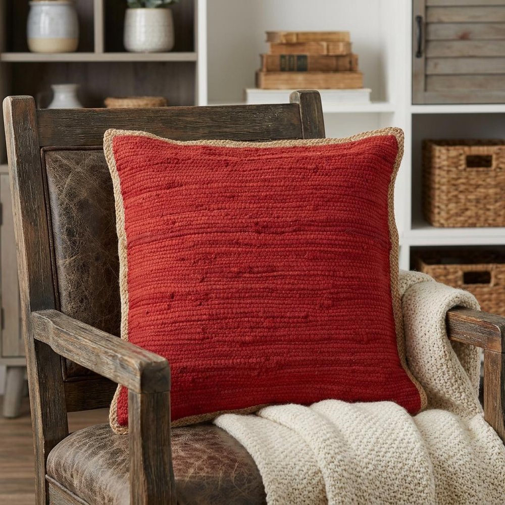 20" Red Cotton Throw Pillow — view 6