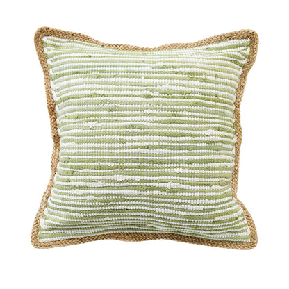 20" X 20" Sweet Pea Green, White And Tan 100% Cotton Striped Zippered Pillow FurniFindUSA