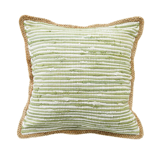 20" X 20" Sweet Pea Green, White And Tan 100% Cotton Striped Zippered Pillow FurniFindUSA