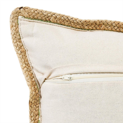 20" Green White And Natural Striped Cotton And Jute Throw Pillow