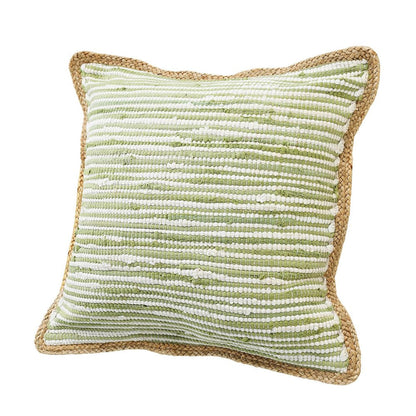 20" Green White And Natural Striped Cotton And Jute Throw Pillow HomeRoots