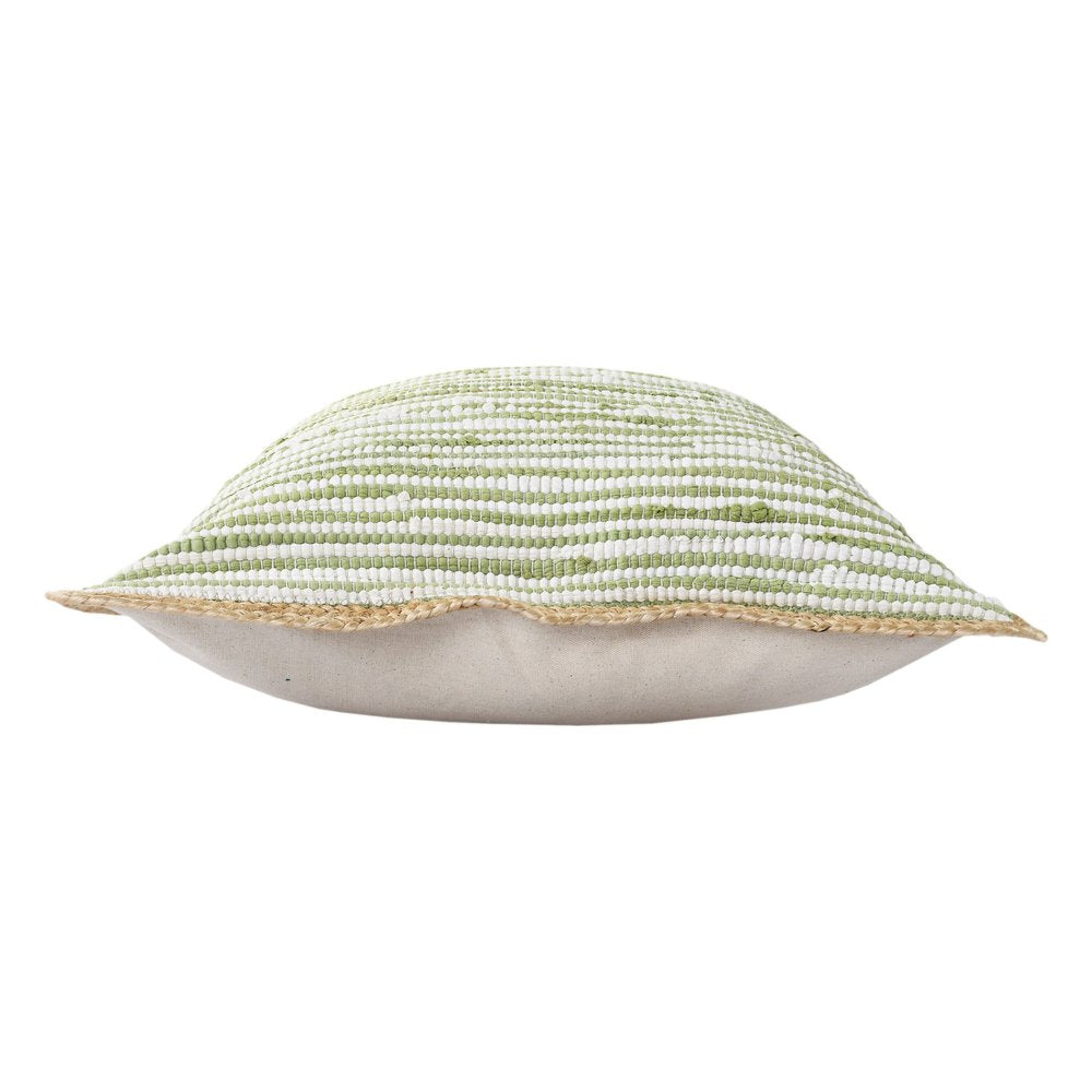 20" Green White And Natural Striped Cotton And Jute Throw Pillow — view 6