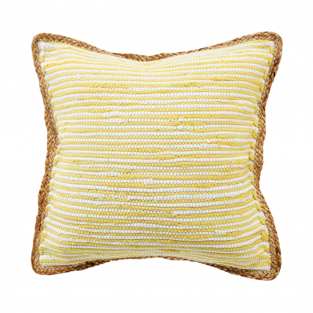 20" X 20" Golden Yellow, White And Tan 100% Cotton Striped Zippered Pillow FurniFindUSA