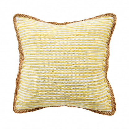 20" X 20" Golden Yellow, White And Tan 100% Cotton Striped Zippered Pillow FurniFindUSA