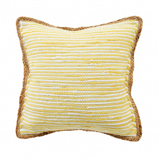 20" X 20" Golden Yellow, White And Tan 100% Cotton Striped Zippered Pillow FurniFindUSA
