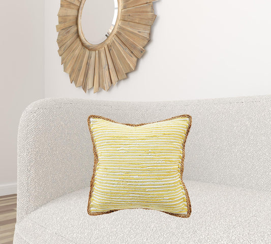 20" X 20" Golden Yellow, White And Tan 100% Cotton Striped Zippered Pillow FurniFindUSA