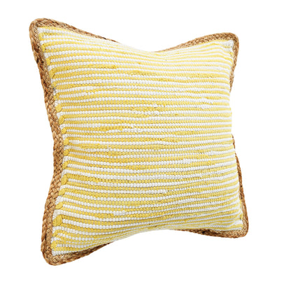 20" X 20" Golden Yellow, White And Tan 100% Cotton Striped Zippered Pillow FurniFindUSA