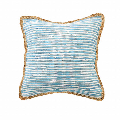 20" X 20" Air Blue White And Tan 100% Cotton Striped Zippered Pillow FurniFindUSA