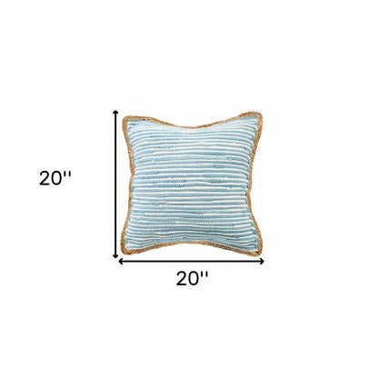 20" X 20" Air Blue White And Tan 100% Cotton Striped Zippered Pillow HomeRoots