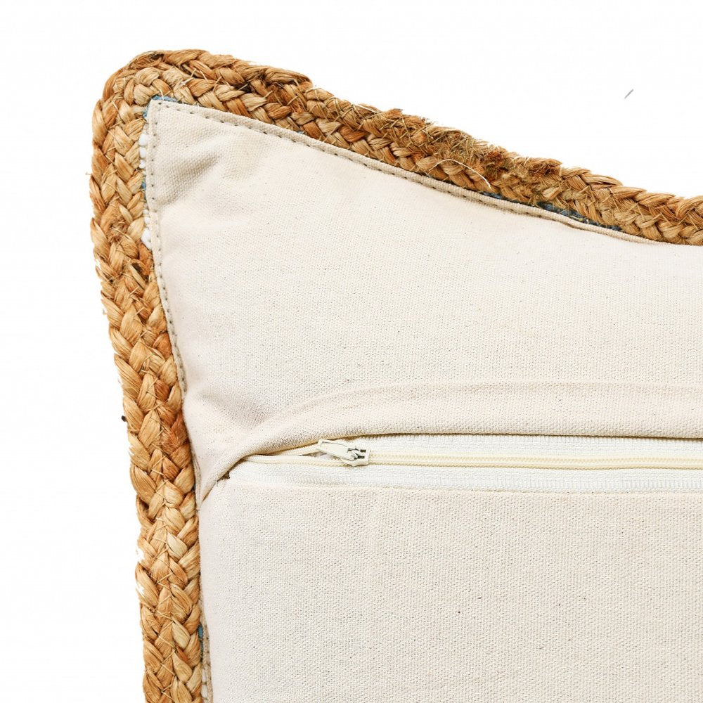 20" X 20" Air Blue White And Tan 100% Cotton Striped Zippered Pillow HomeRoots