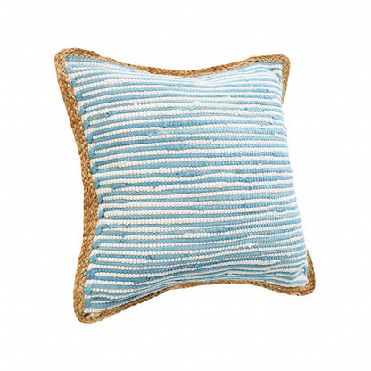 20" X 20" Air Blue White And Tan 100% Cotton Striped Zippered Pillow FurniFindUSA