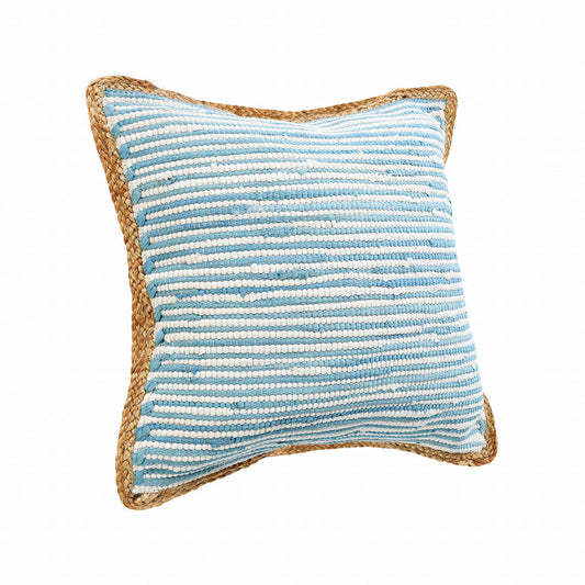 20" X 20" Air Blue White And Tan 100% Cotton Striped Zippered Pillow FurniFindUSA