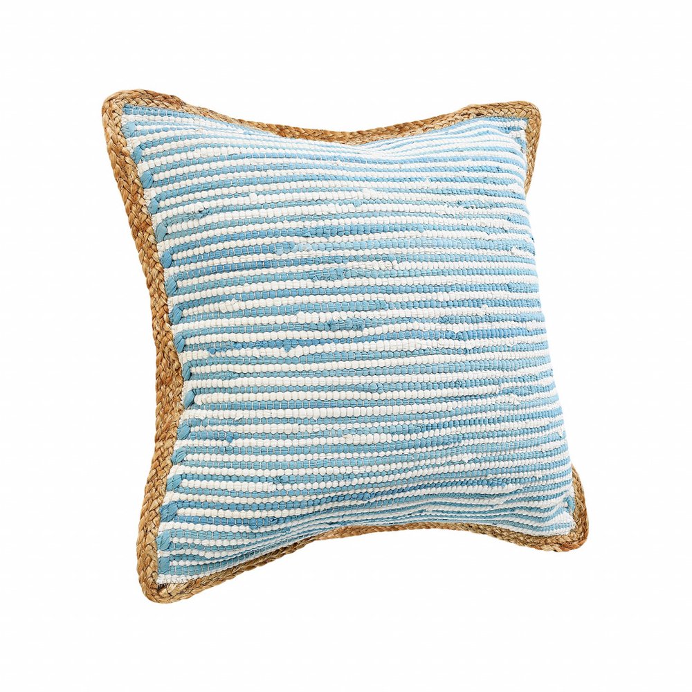 20" X 20" Air Blue White And Tan 100% Cotton Striped Zippered Pillow — view 4
