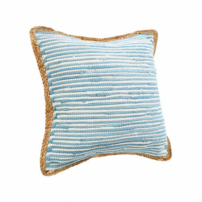 20" X 20" Air Blue White And Tan 100% Cotton Striped Zippered Pillow HomeRoots