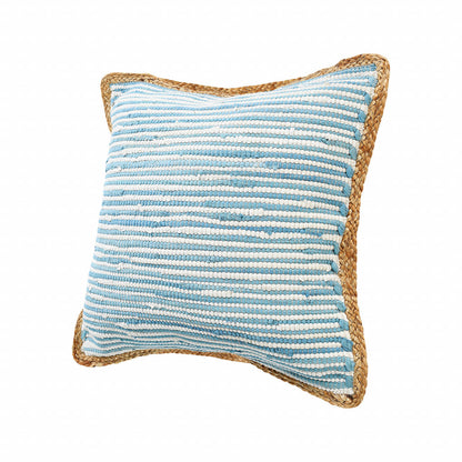 20" X 20" Air Blue White And Tan 100% Cotton Striped Zippered Pillow FurniFindUSA