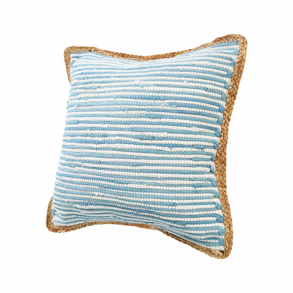 20" X 20" Air Blue White And Tan 100% Cotton Striped Zippered Pillow HomeRoots