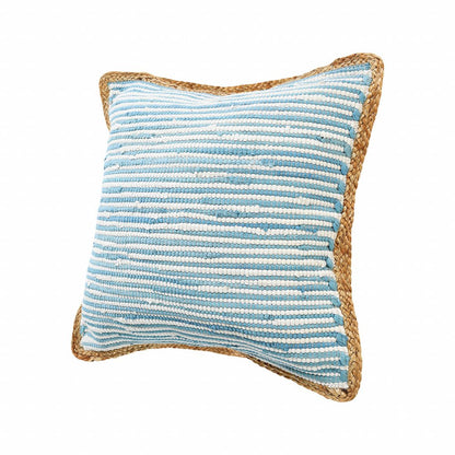 20" X 20" Air Blue White And Tan 100% Cotton Striped Zippered Pillow HomeRoots