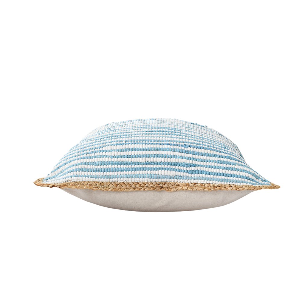 20" X 20" Air Blue White And Tan 100% Cotton Striped Zippered Pillow — view 6