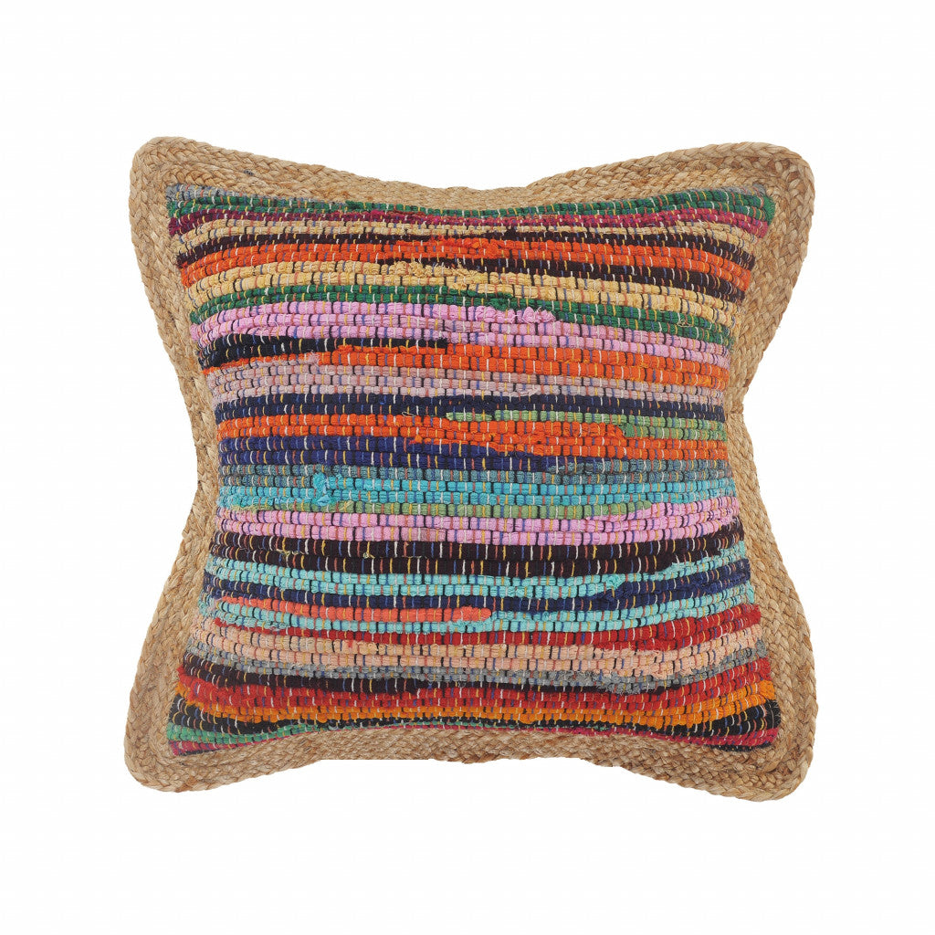 20" X 20" Tan Red Blue Yellow And Orange 100% Cotton Geometric Zippered Pillow FurniFindUSA