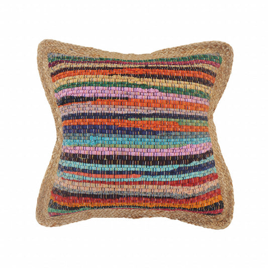 20" X 20" Tan Red Blue Yellow And Orange 100% Cotton Geometric Zippered Pillow FurniFindUSA