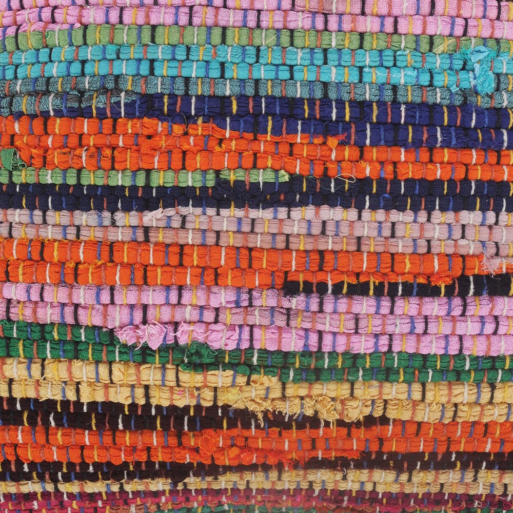 20" Tan Orange and Blue Striped Cotton and Jute Throw Pillow — view 2