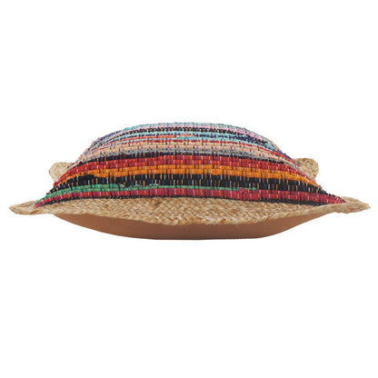 20" Tan Orange and Blue Striped Cotton and Jute Throw Pillow HomeRoots