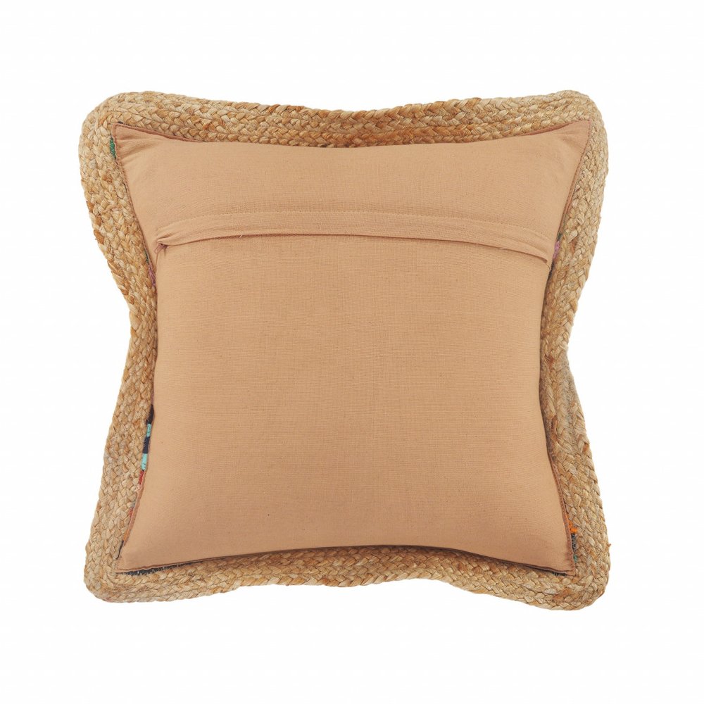 20" Tan Orange and Blue Striped Cotton and Jute Throw Pillow HomeRoots