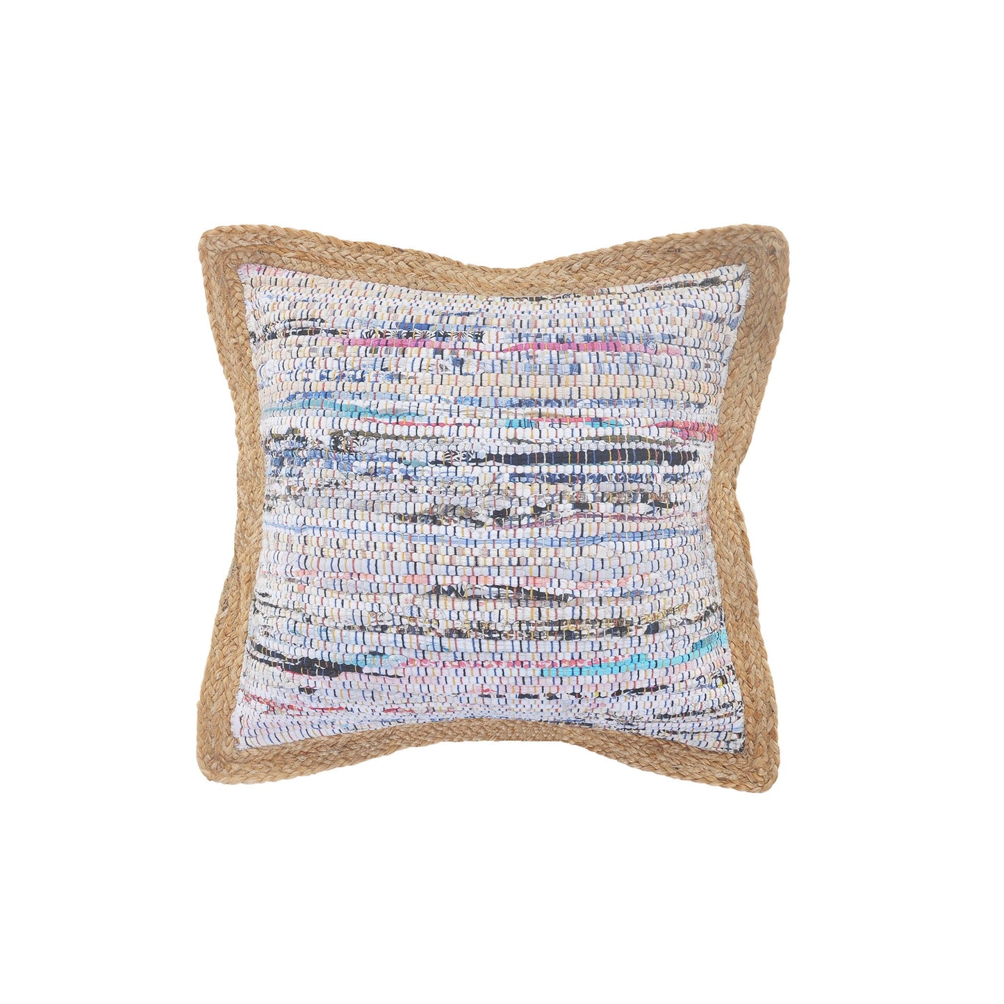 20" X 20" Tan Pastel Blue And Pastel Yellow 100% Cotton Geometric Zippered Pillow FurniFindUSA