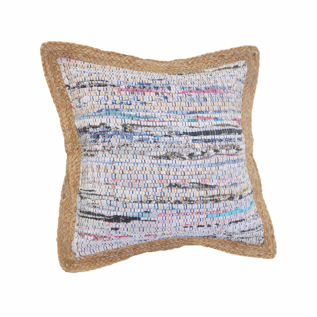 20" X 20" Tan Pastel Blue And Pastel Yellow 100% Cotton Geometric Zippered Pillow FurniFindUSA