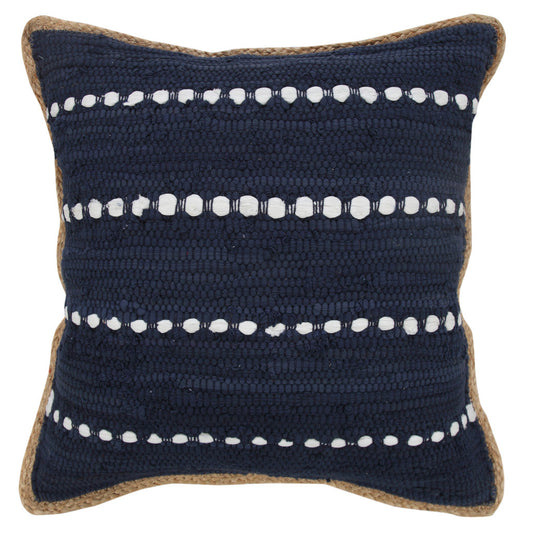20" X 20" Blue and Beige Striped Cotton Blend Zippered Pillow FurniFindUSA