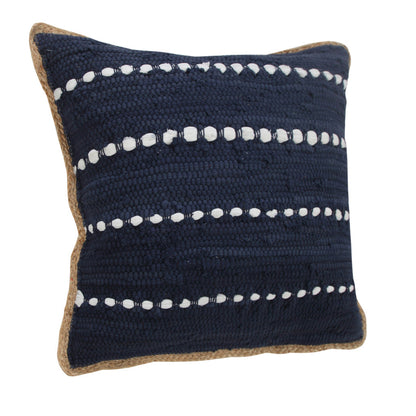 20" X 20" Blue and Beige Striped Cotton Blend Zippered Pillow FurniFindUSA