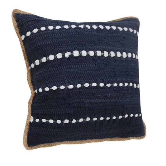 20" X 20" Blue and Beige Striped Cotton Blend Zippered Pillow FurniFindUSA