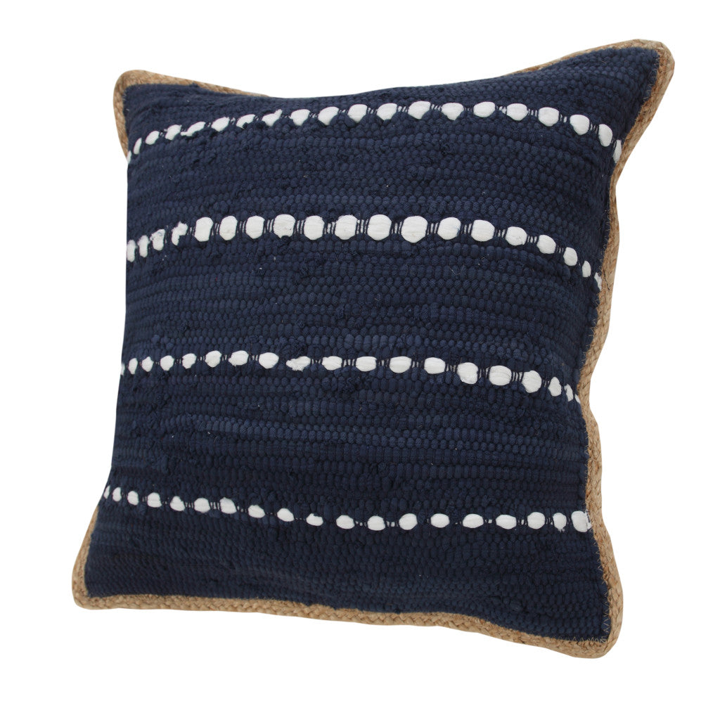20" X 20" Blue and Beige Striped Cotton Blend Zippered Pillow FurniFindUSA