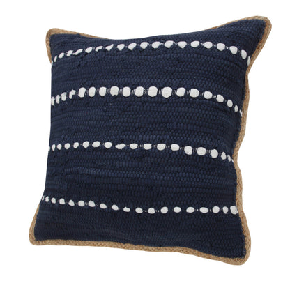 20" X 20" Blue and Beige Striped Cotton Blend Zippered Pillow FurniFindUSA