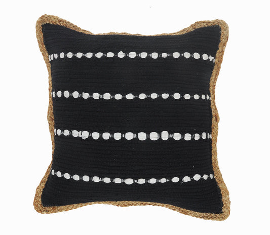 18" X 18" Black White And Tan 100% Cotton Striped Zippered Pillow FurniFindUSA