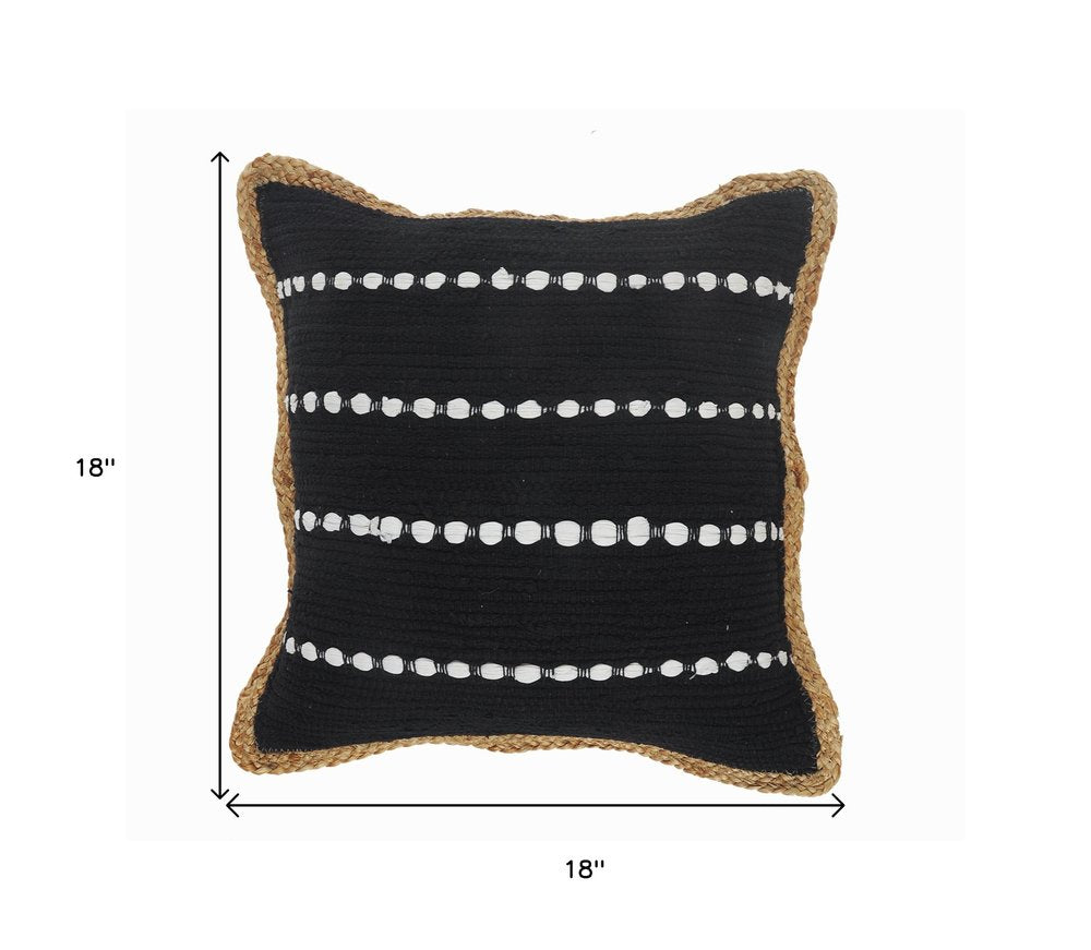 18" X 18" Black White And Tan 100% Cotton Striped Zippered Pillow — view 9