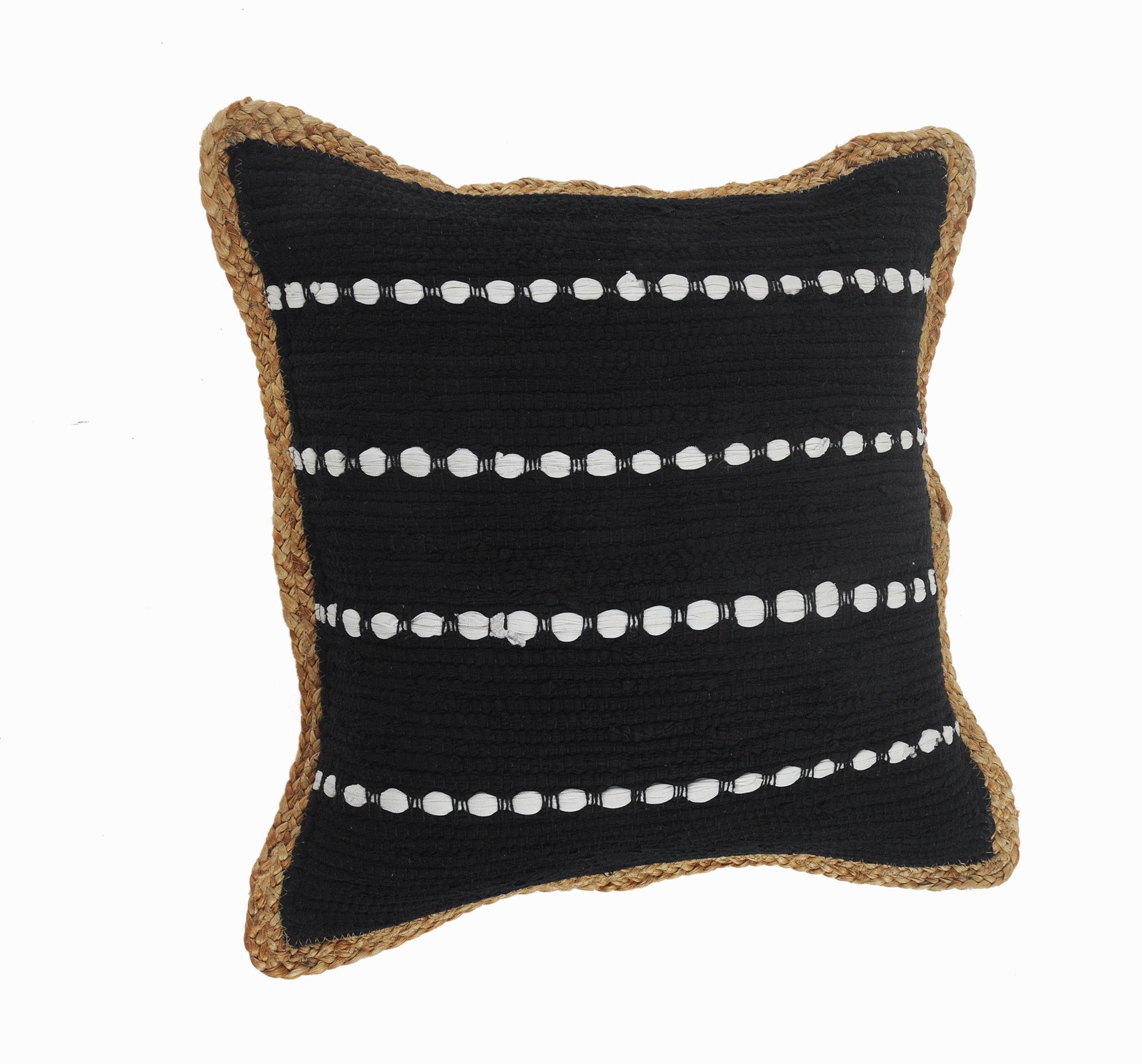 18" X 18" Black White And Tan 100% Cotton Striped Zippered Pillow FurniFindUSA