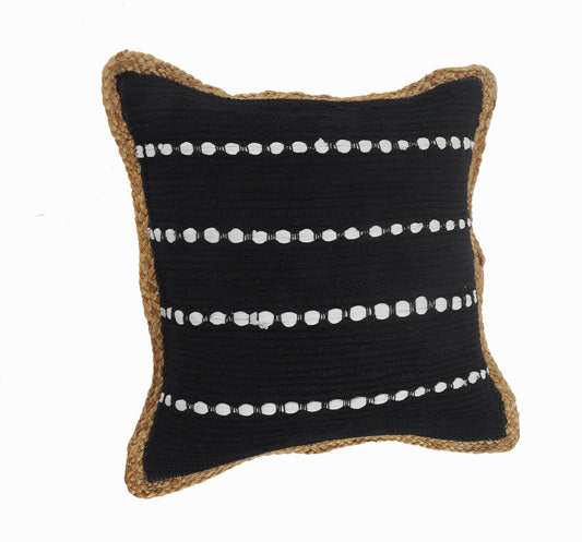 18" X 18" Black White And Tan 100% Cotton Striped Zippered Pillow FurniFindUSA