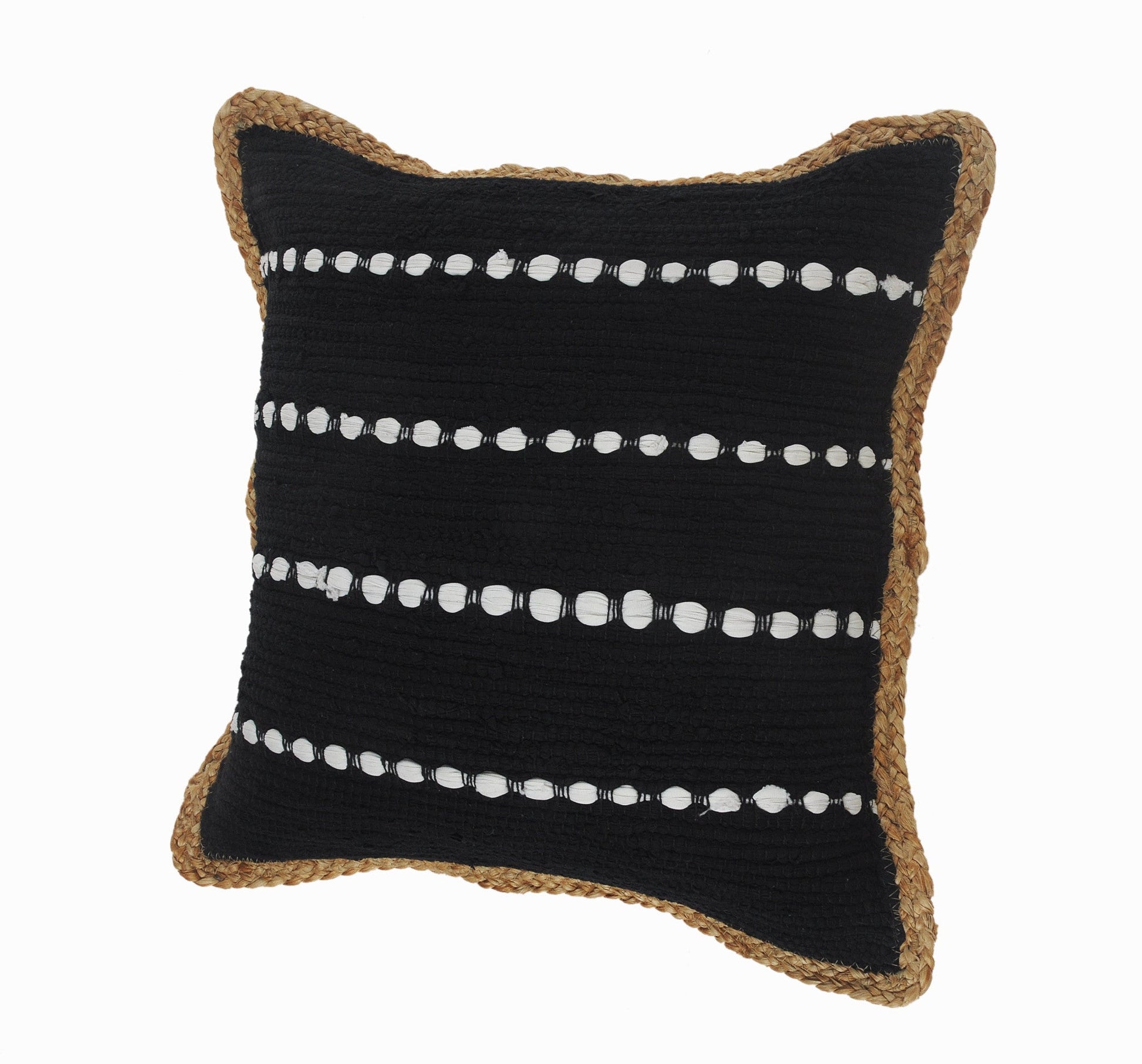 18" X 18" Black White And Tan 100% Cotton Striped Zippered Pillow FurniFindUSA
