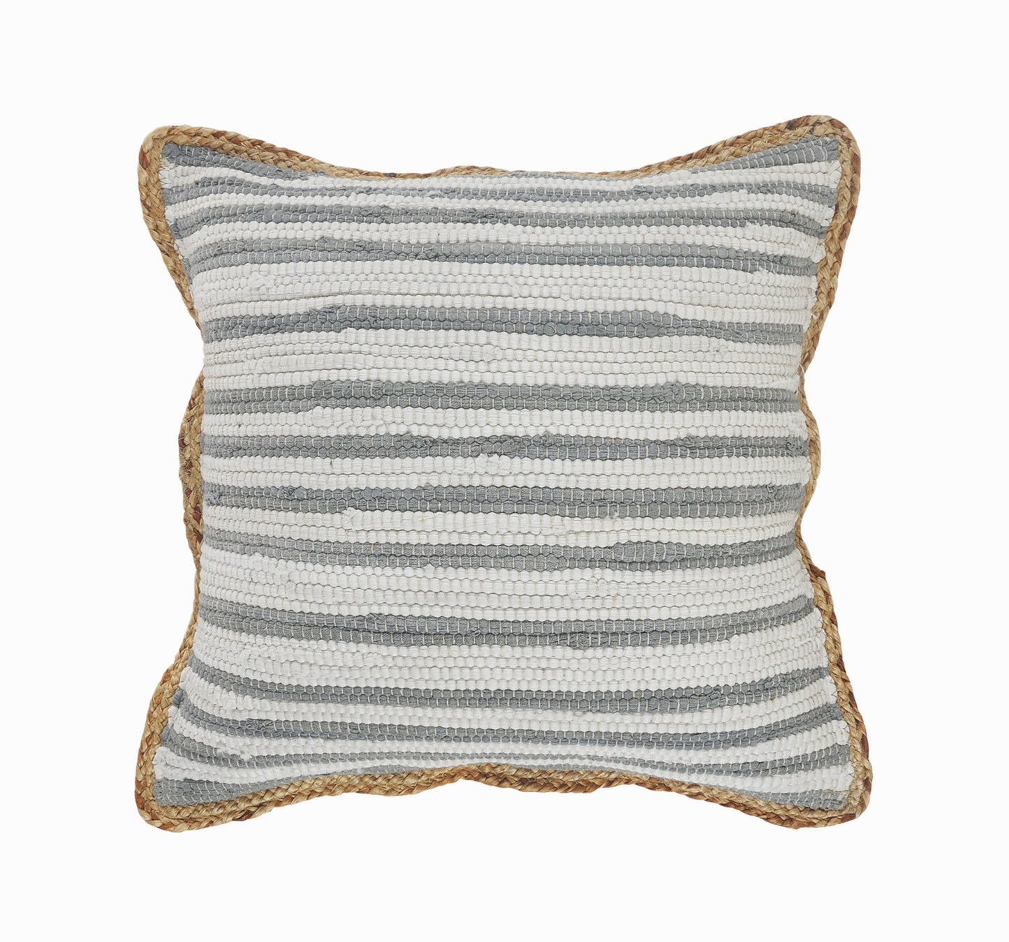 18" X 18" White Gray And Tan 100% Cotton Striped Zippered Pillow FurniFindUSA