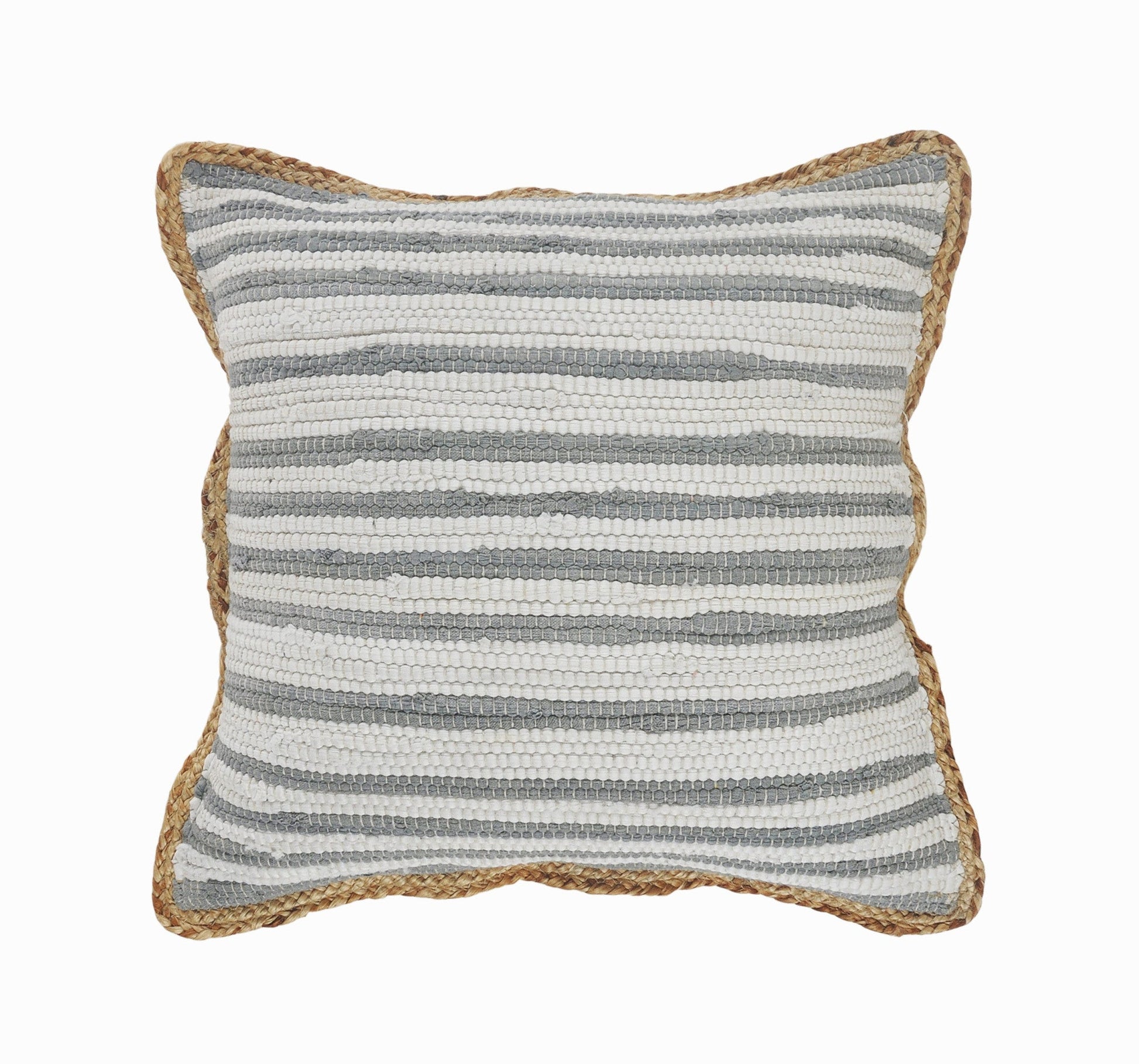 18" X 18" White Gray And Tan 100% Cotton Striped Zippered Pillow FurniFindUSA