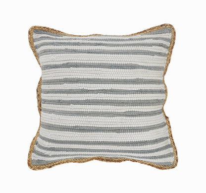 18" X 18" White Gray And Tan 100% Cotton Striped Zippered Pillow FurniFindUSA