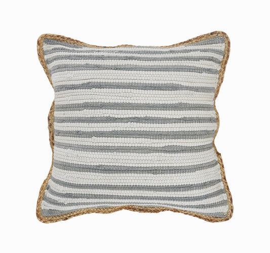 18" X 18" White Gray And Tan 100% Cotton Striped Zippered Pillow FurniFindUSA