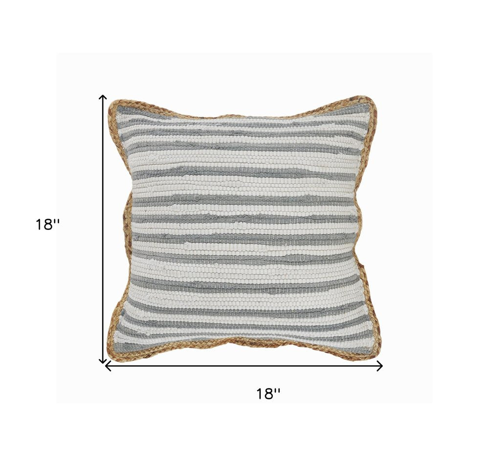 18" X 18" White Gray And Tan 100% Cotton Striped Zippered Pillow — view 8