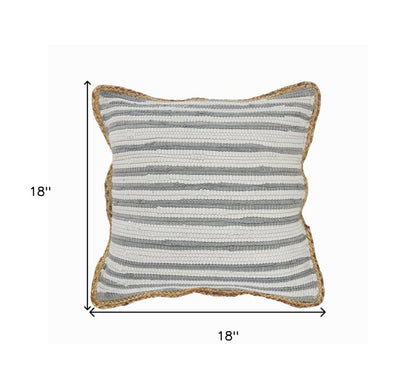 18" X 18" White Gray And Tan 100% Cotton Striped Zippered Pillow HomeRoots