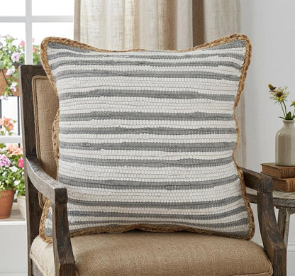 18" X 18" White Gray And Tan 100% Cotton Striped Zippered Pillow HomeRoots