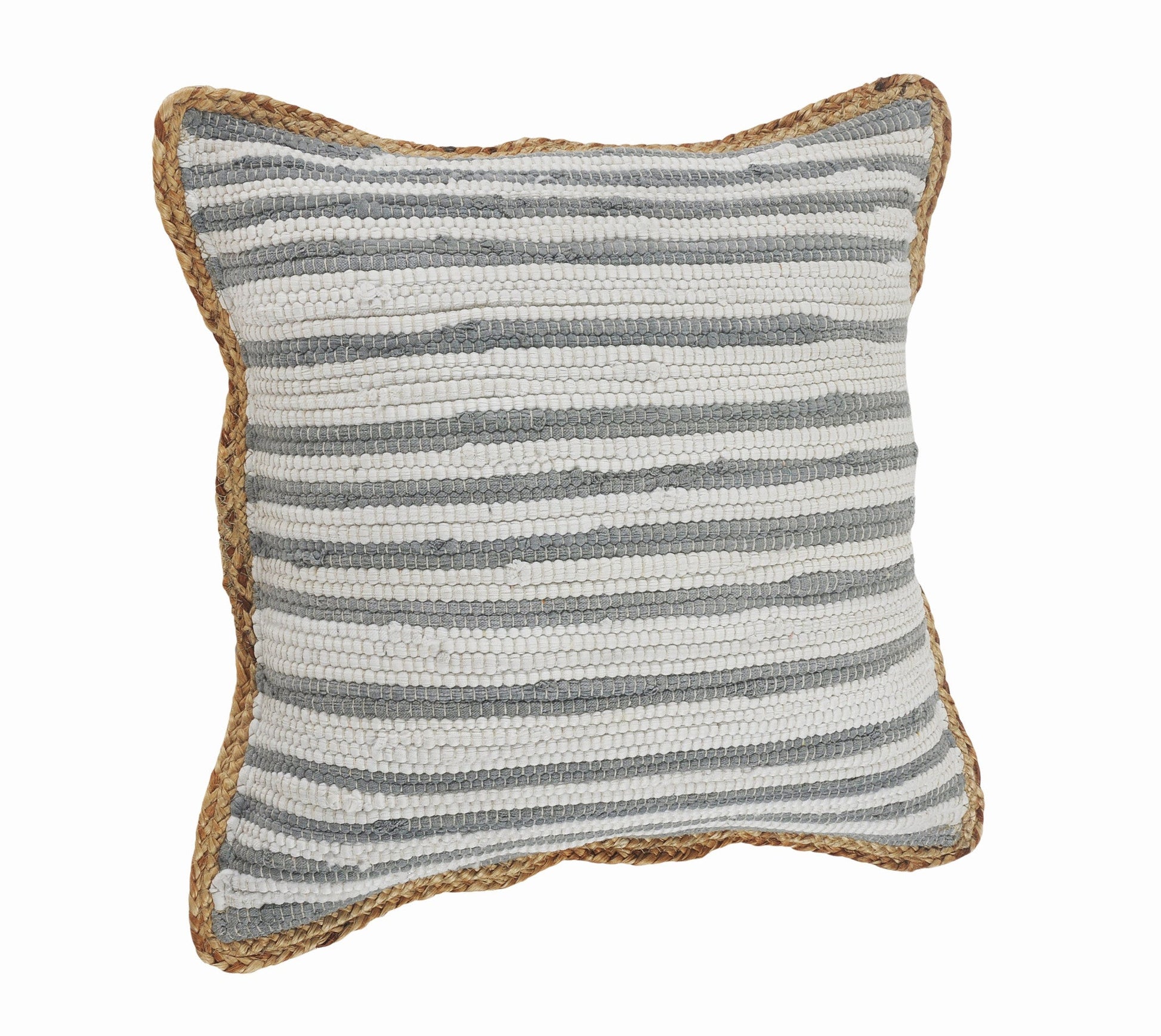 18" X 18" White Gray And Tan 100% Cotton Striped Zippered Pillow FurniFindUSA