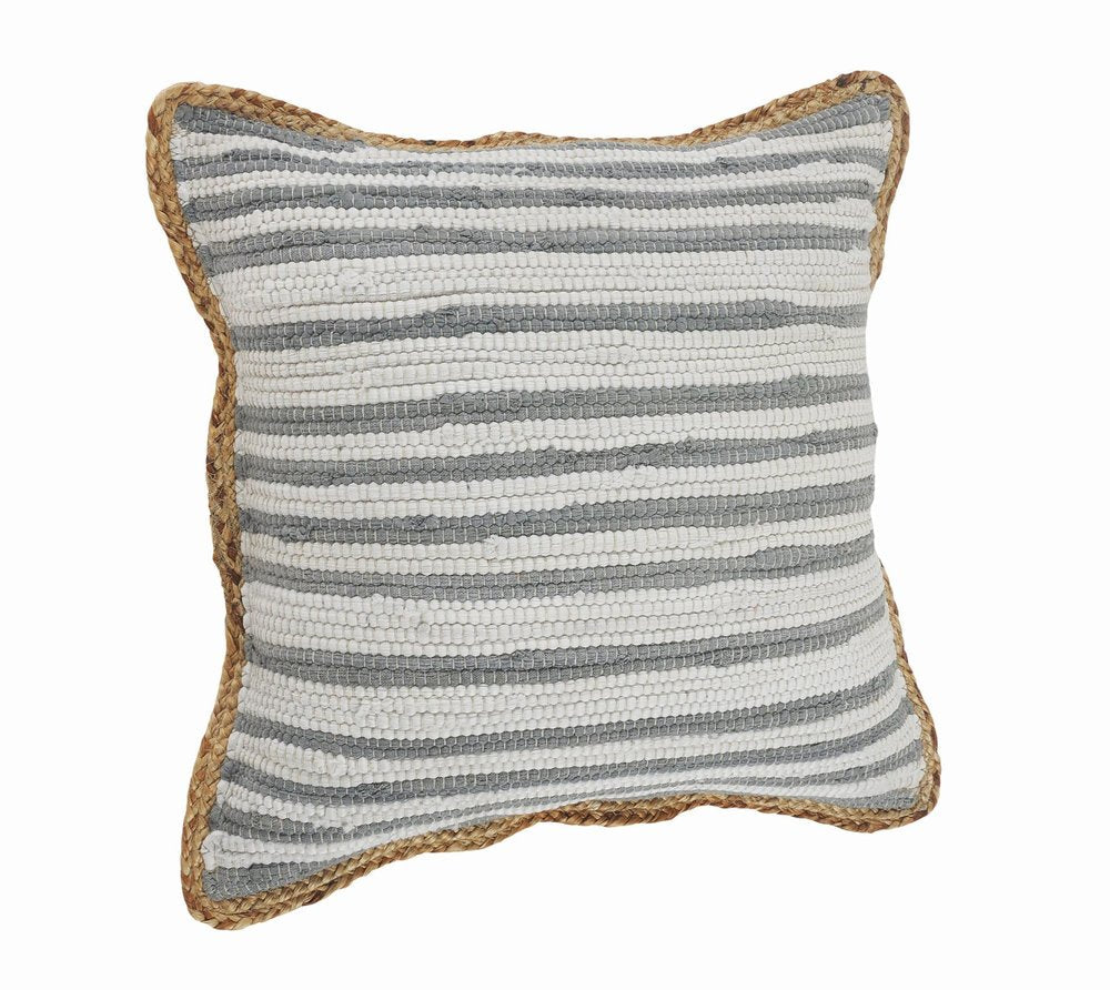 18" X 18" White Gray And Tan 100% Cotton Striped Zippered Pillow — view 4