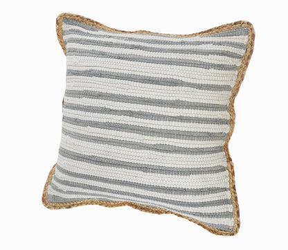 18" X 18" White Gray And Tan 100% Cotton Striped Zippered Pillow FurniFindUSA