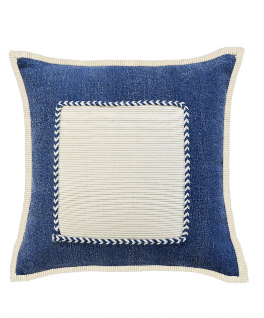 20" X 20" Navy And Cream 100% Cotton Zippered Pillow FurniFindUSA